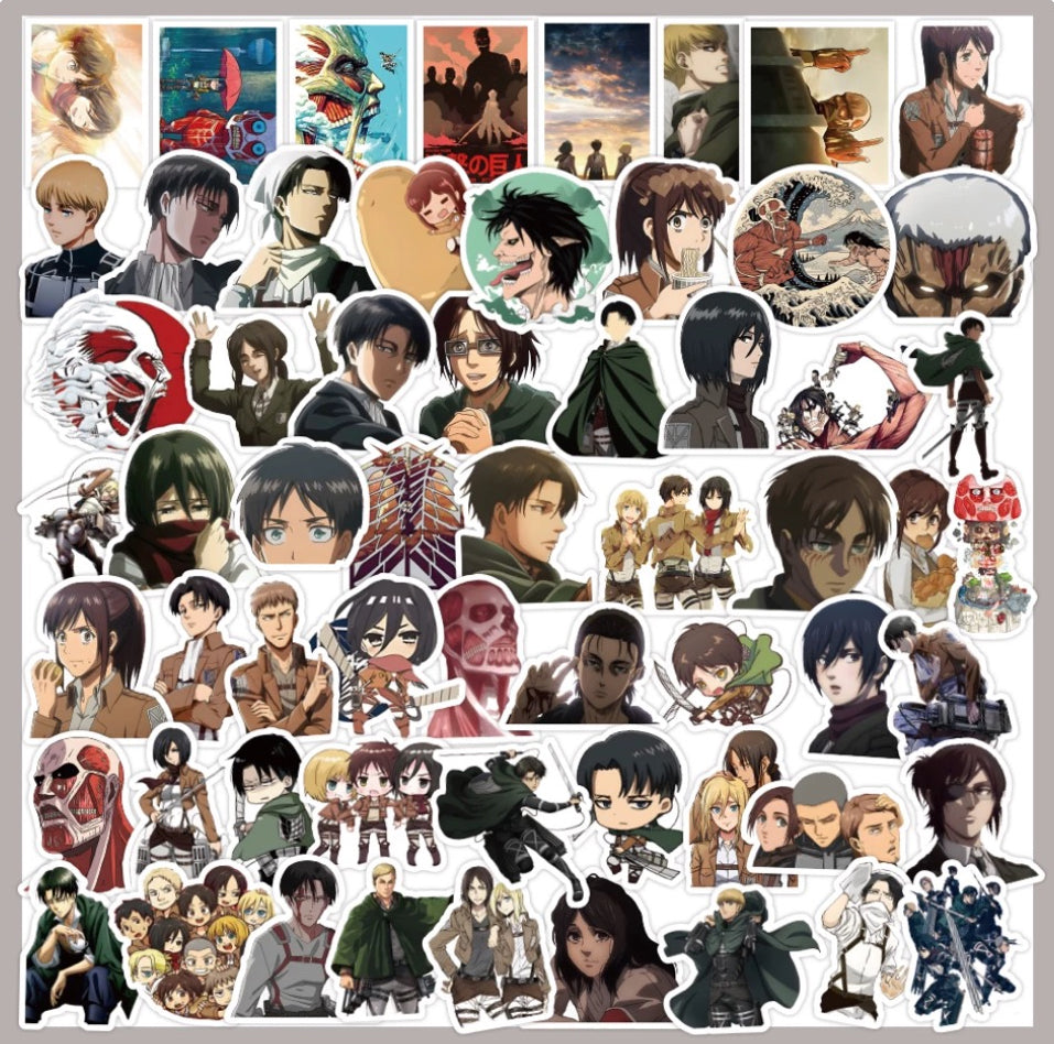 Attack on Titan Stickers (Eren, Mikasa, Armin, Levi) – DIY Decorative Anime Character Stickers